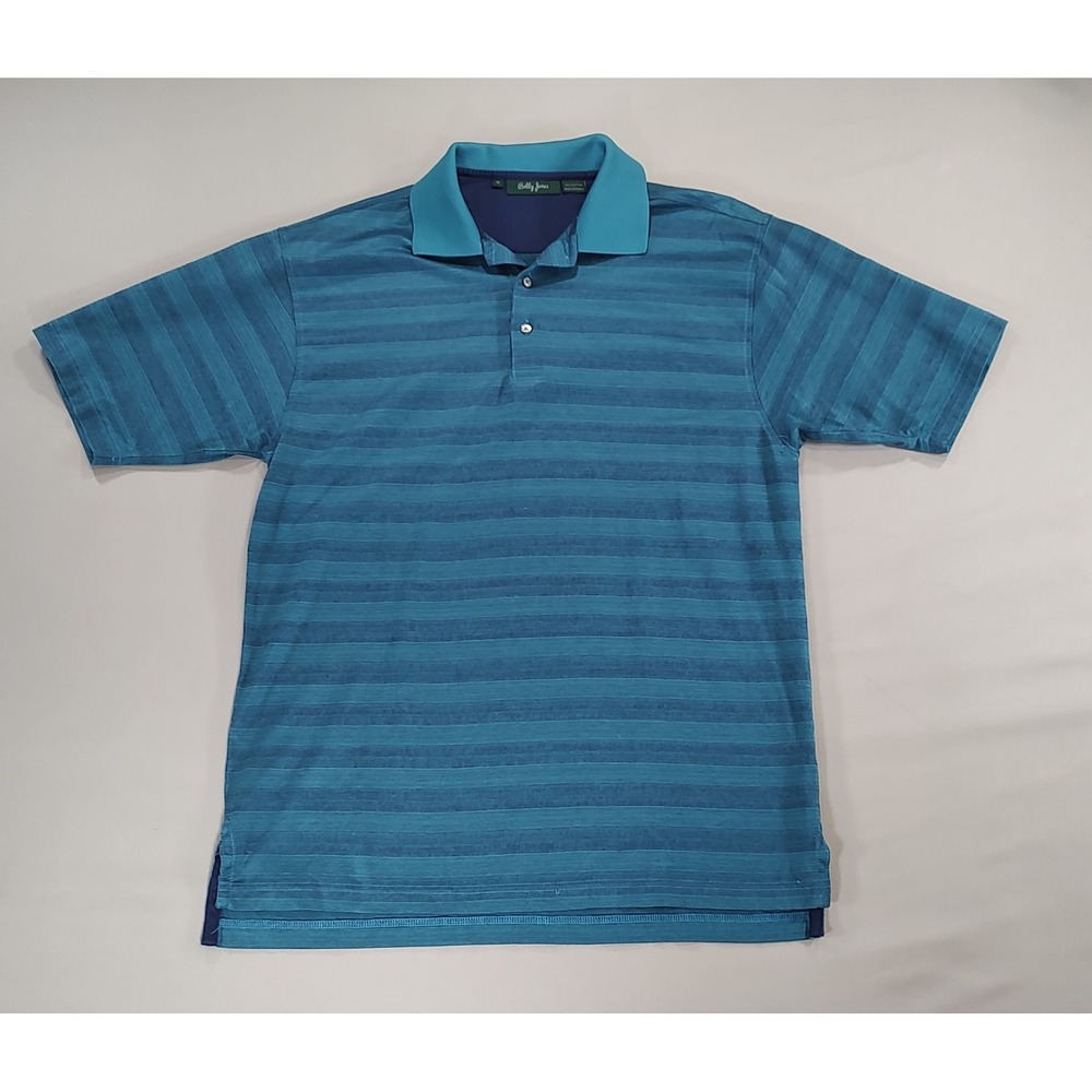 Bobby Jones Golf Polo Shirt Mens Medium Turquoise Striped Short Sleeve Cotton